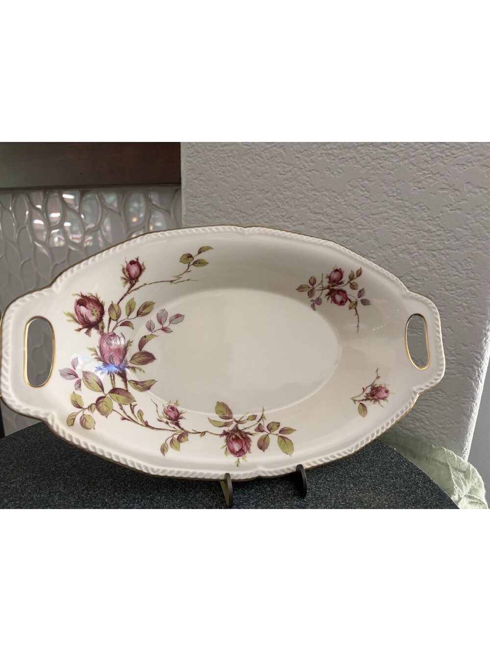 Royal Tettau Trellis Rose Oval Serving Bowl With Handles EUC 13 1/2”